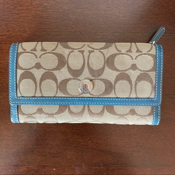 Coach Signature Logo Canvas Trifold Waltet Tan
